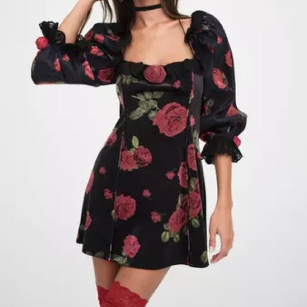 For Love & Lemons Yara Printed Velvet Mini Dress Size Small